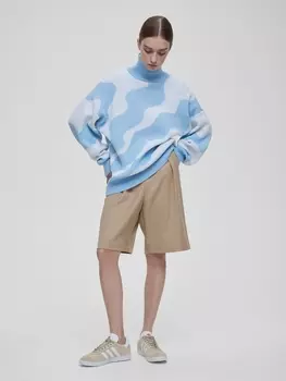 Свитер свободного кроя с волнами, бело-голубой