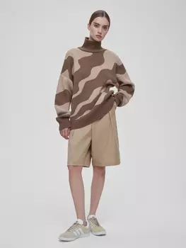 Свитер свободного кроя с волнами, бежево-кофейный