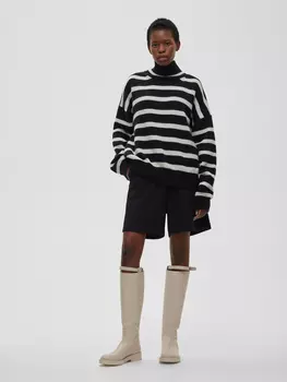 Свитер свободного кроя в полоску, черно-молочный