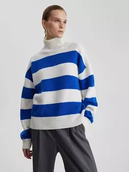 Свитер свободного кроя в широкую полоску, белый