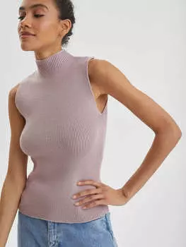 Топ с воротником стойка, серо-розовый