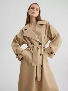 Тренч двубортный свободного кроя M/L, бежевый