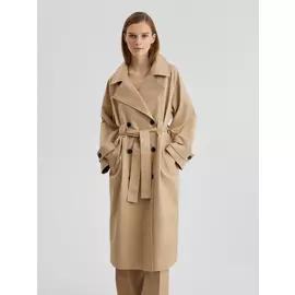 Тренч двубортный свободного кроя S/M, бежевый