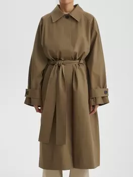 Тренч однобортный свободного кроя M/L, хаки