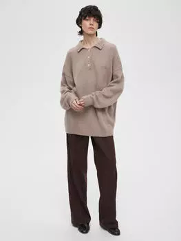 Удлиненный джемпер регби с ангорой, бежевый