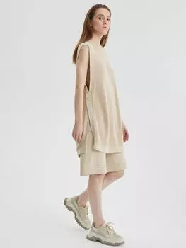 Жилет из хлопка с разрезами, бежевый