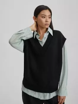 Жилет из хлопка с V образным вырезом M/L, черный