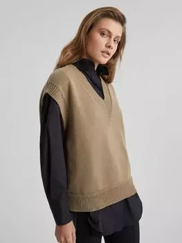 Жилет из хлопка с V образным вырезом XS/S, светлый хаки