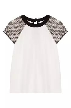 Белая блузка с контрастными рукавами и воротом