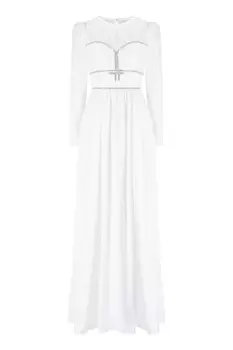 Белое платье макси с отделкой кристаллами