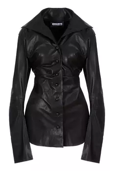 Черная блузка из кожи