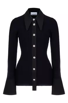 Черная блузка с декоративными пуговицами