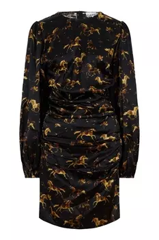 Черное платье с принтом и объемными рукавами