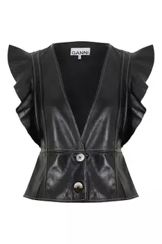 Черный кожаный жилет