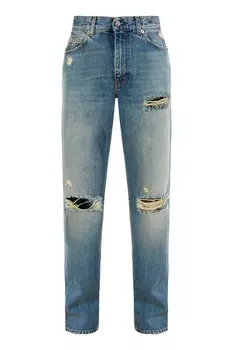 Голубые джинсы с декоративными разрезами