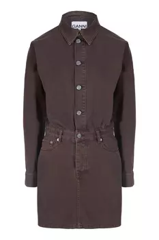 Коричневое платье-рубашка из денима