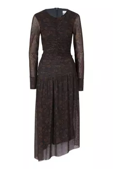 Коричневое платье с цветочным принтом и драпировками