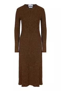Коричневое трикотажное платье с люрексом