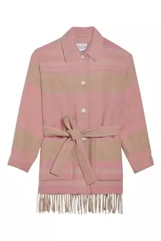 Розовое полупальто в полоску Ganopee