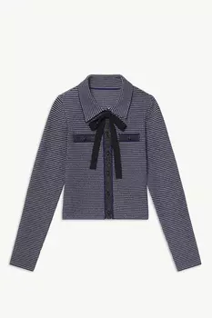 Темно-синий кардиган с лентой