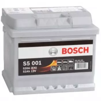 BOSCH S5 001 (52R) 520А Обратная полярность 52 Ач (207x175x175)