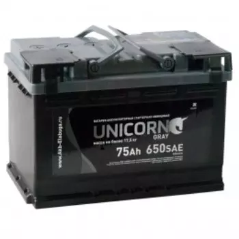 UNICORN GREY 75L 650А Прямая полярность 75 Ач (278x175x190)