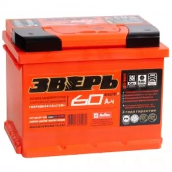 ЗВЕРЬ 60L 650А Прямая полярность 60 Ач (242x175x190)