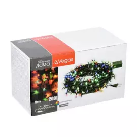 электрогирлянда "нить" vegas 200 led ламп/8 режимов/зеленый провод 20м 55067