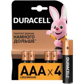 батарейка алкалиновая ааа 4шт. duracell basic cn