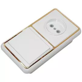 блок выключателя с розеткой (1кл, белый) белла б/з бквр-037 3