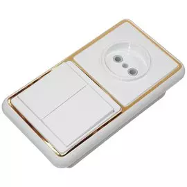 блок выключателя с розеткой (2кл, белый) белла б/з бквр-038 з