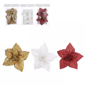 декор-клипса пуансетия 9*18см house of seasons золото/красный/белый 84346