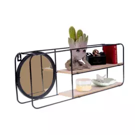 декор настенный полочка с зеркалом металл черный 00980