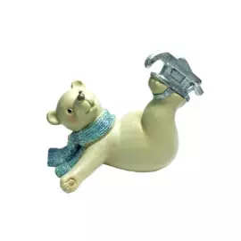 декоративная фигурка мишка на коньках лежит из полирезины / 9,5x6,5x6,7см арт.78717