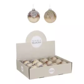 декоративный шар 8 см коричневый/кремовый с листьями в ассорт. 2 вида