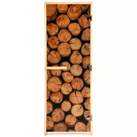 Дверь из стекла с фотопечатью Бревна 1,9х0,7 м, 8 мм, коробка из хвои, 3 петли Банные штучки