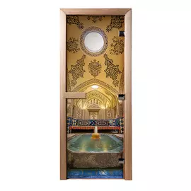 Дверь из стекла с фотопечатью Хаммам 1,9х0,7 м, 8 мм, коробка из хвои, 3 петли,в гофрокоробе "Банные