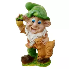 Фигура садовая Эльф с желудем и белкой