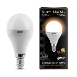 Gauss Лампа LED Globe E14 6.5W 2700K