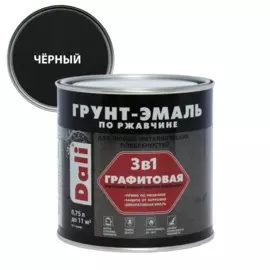 грунт-эмаль dali по ржавчине 3 в 1 графитовая черная 0,75л