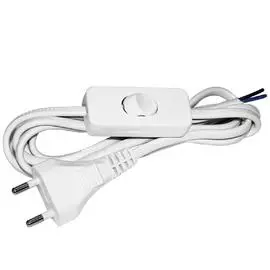 IEK Шнур УШ-1КВ опрессованный с вилкой со встроенным выключателем 2х0,75/2метра, белый