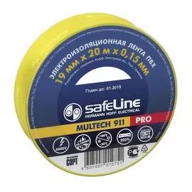 изолента пвх 19мм*20м*0,15мм желтая, safeline pro