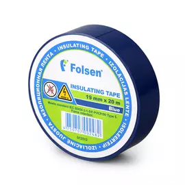 изолента пвх 19мм*20м синяя пламягасящая, folsen
