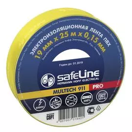 изолента пвх 19мм*25м*0,15мм желтая, safeline pro