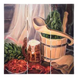 картина с изображением на дереве с лёгким паром 300*300 мм, банные штучки