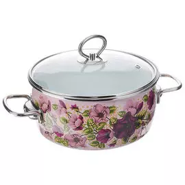 Кастрюля эмалированная 5,0л сфер. VIOLETA нерж. ручки, со стекл. крышкой 1SA245S.V