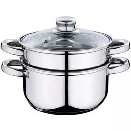 Кастрюля пароварка-мантоварка 3,3л нжс, 2-х уровневая индукционное дно,стекл.крышка,метал.ручки 1