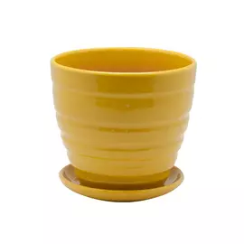 керамический горшок с подставкой, 1,4л., д145 ш145 в130, желтый (глянец)