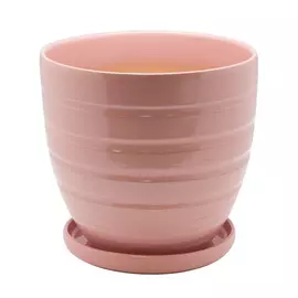 керамический горшок с подставкой, 4,7л., д210 ш210 в200, коралловый (глянец)