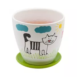 керамический горшок детский с подставкой "кот", 1,4л., д146 ш146 в135